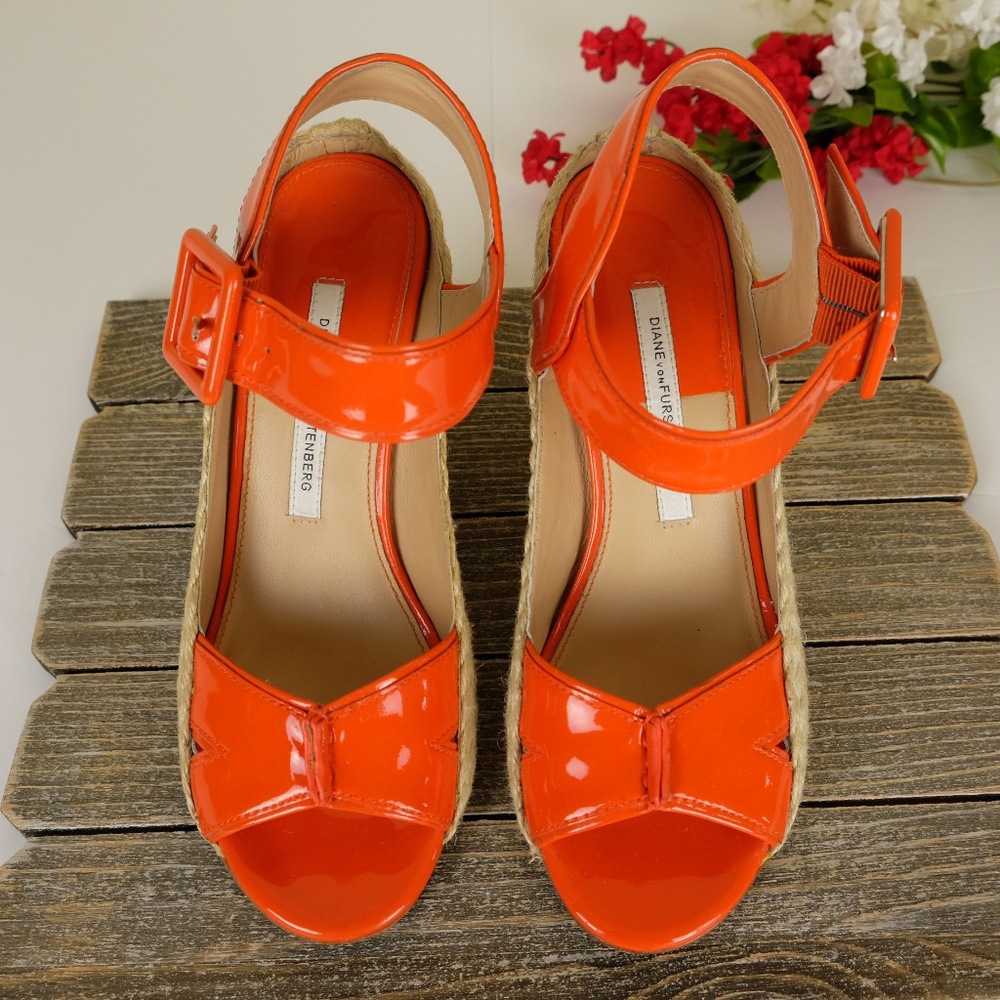 Diane Von Furstenberg Orange Espadrille Wedge  6M